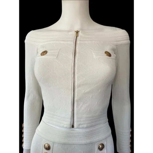 Two-Piece Set Jacket Zip + Mini Skirt White S - Picture 2 of 11